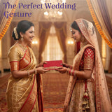 Red rectangular gift box with gold ornate detailing, lucky cash envelope