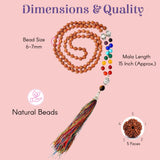 LOVENSPIRE 15-inch 108 rudraksha mala with rainbow beads, Buddha charm, tassel