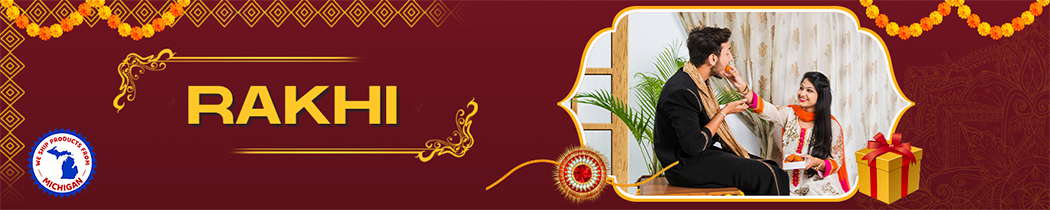 A decorative banner design for the Rakhi festival featuring traditional Indian motifs and celebratory elements.