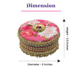 Pink floral gotta steel ladoo box with gold sunburst, 400g wedding gift