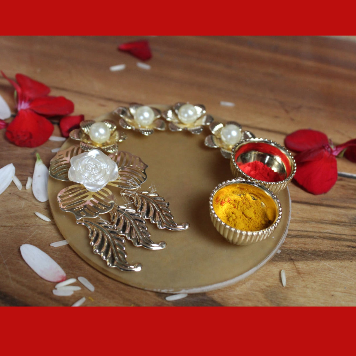 Decorative haldi kumkum thali holder with bowl indian