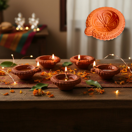Traditional Handmade Terracotta Clay Diya Set - Mitti Ka Deepak for Pooja, Diwali Decoration, Temple Puja, Home & Office Decor Oil Lamps -Vilakku Deepawali Gift Items
