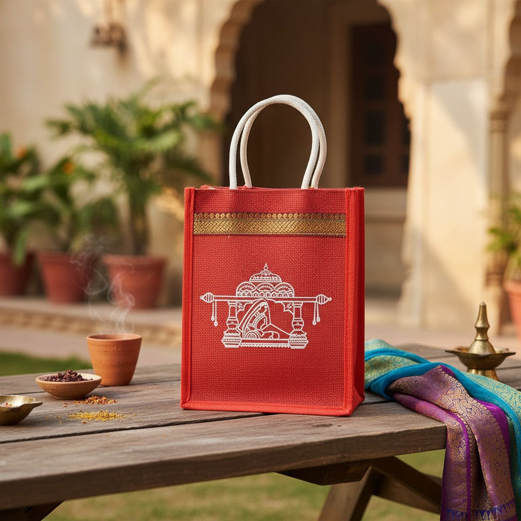 Doli Print Jute Bag Burlap Gift Bags Eco-friendly Tote Bag Bridesmaid Gift Indian Wedding Favor Puja Return Gifts