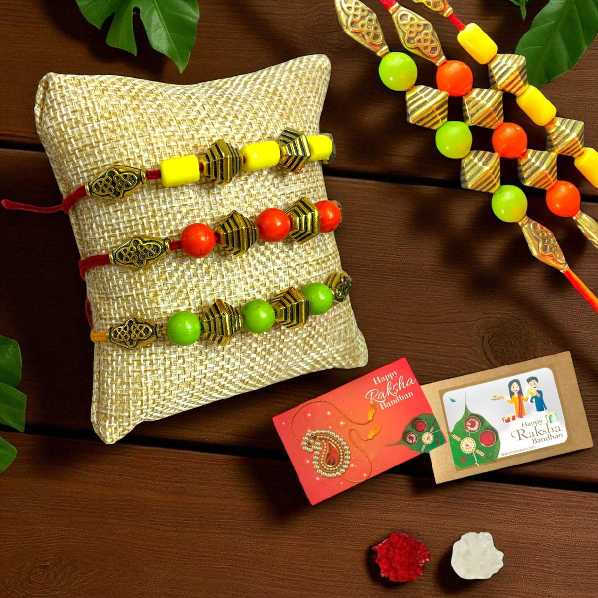 Rakhi for Brother Bhaiya Bhabhi Traditional Handmade Assorted Designer Rakhi Set Roli Chawal, Greeting Card Rakshabandhan Rakhi Bracelet Hemper Gift - LoveNspire