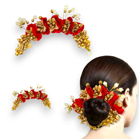 Designer Rose Gajra Traditional Indian Hair Accessory Artificial Flower Jewelry Handmade Veni Tiara for Women Party Wear Bridal Mehndi Hair Bun Classical Dance Jewelry - LoveNspire