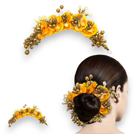 Designer Rose Gajra Traditional Indian Hair Accessory Artificial Flower Jewelry Handmade Veni Tiara for Women Party Wear Bridal Mehndi Hair Bun Classical Dance Jewelry - LoveNspire