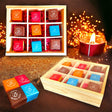 Diwali gift box hamper basket indian sweets mewa bites rose