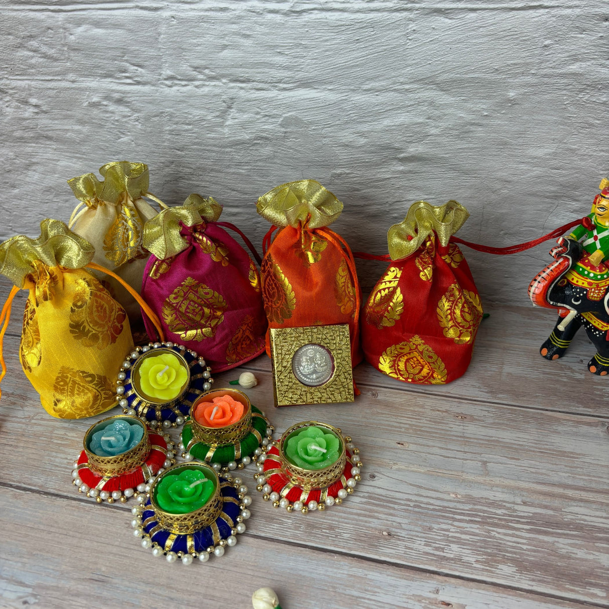 Diwali gift hamper indian festival brocade potli bag