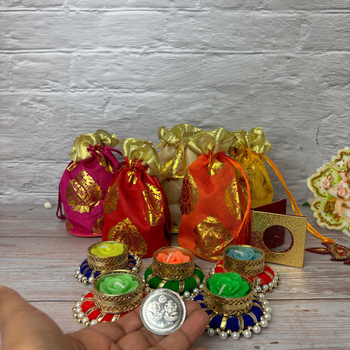 Diwali gift hamper indian festival brocade potli bag