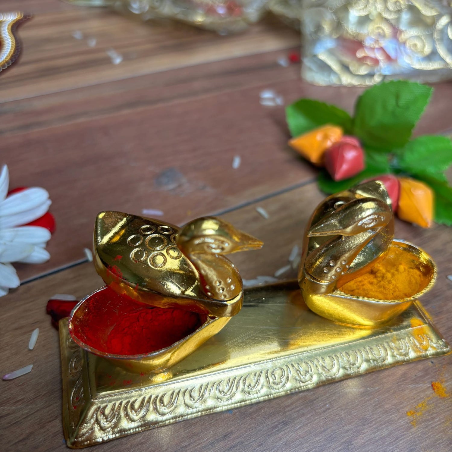 Double Duck Golden Chopra, Pooja Favor, Diwali Gift, Diwali Favor, Deewali Decor, Haldikumkum Plate, Pooja Return Gift, Pooja Item - LoveNspire