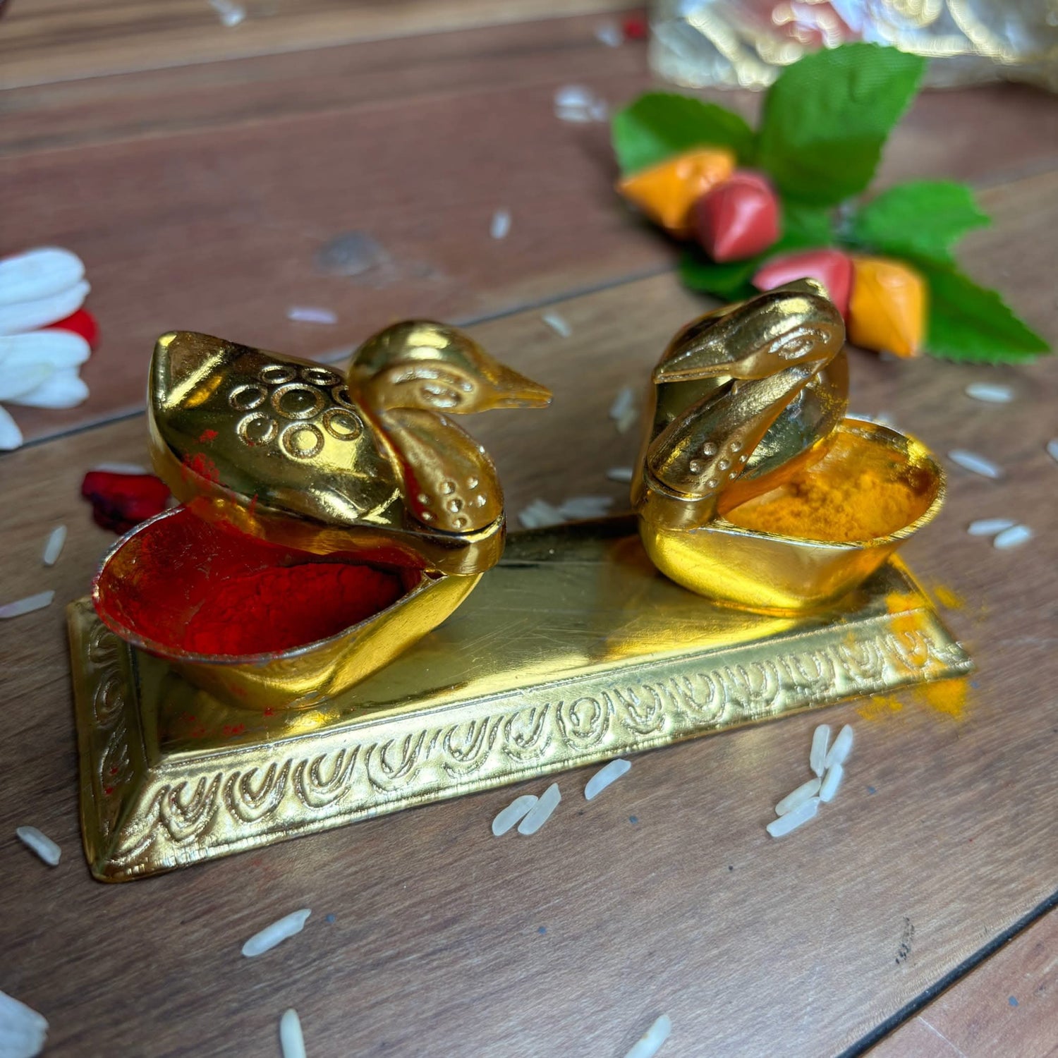 Double Duck Golden Chopra, Pooja Favor, Diwali Gift, Diwali Favor, Deewali Decor, Haldikumkum Plate, Pooja Return Gift, Pooja Item - LoveNspire