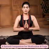 Red certified Panchmukhi Rudraksha Kantha Mala necklace worn around neck