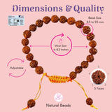 5 Mukhi Rudraksha adjustable bracelet with brown textured beads, yellow cord, 8.5mm
