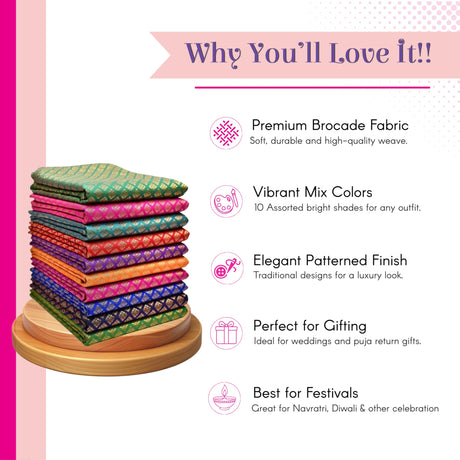 Vibrant multi-color woven brocade saree blouse fabric stack