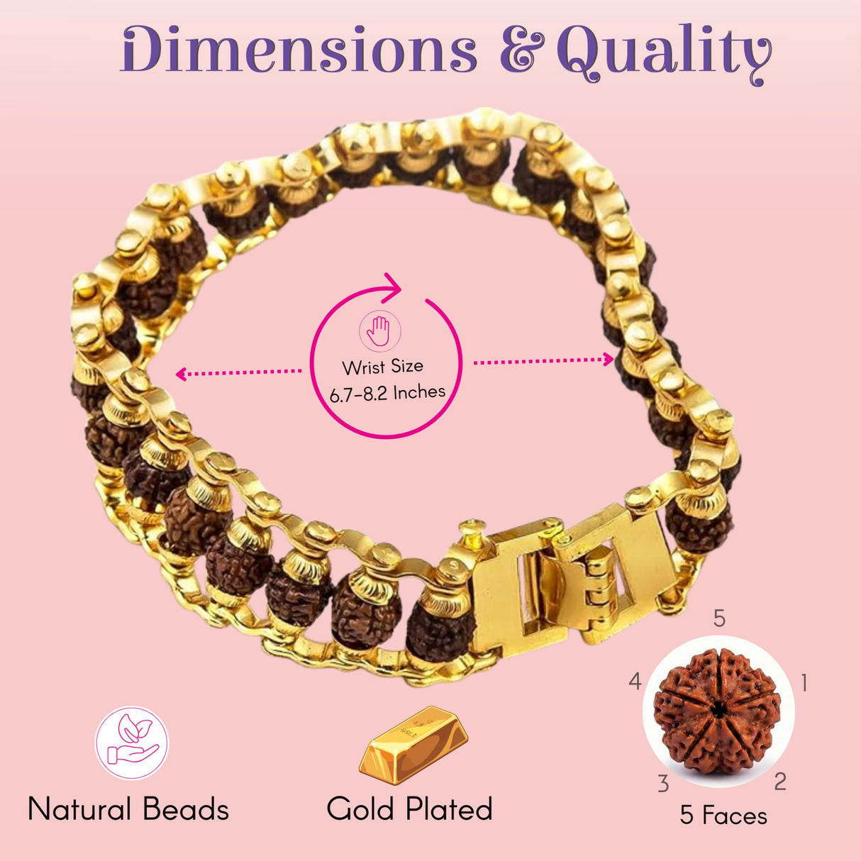 Gold-plated Rudraksha bracelet with 5-mukhi beads and clasp