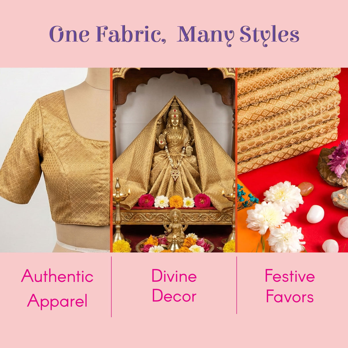 Golden intricately patterned brocade saree blouse fabric for women