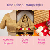 Golden intricately patterned brocade saree blouse fabric for women