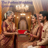 Red velvet shagun envelope with gold tree design for weddings