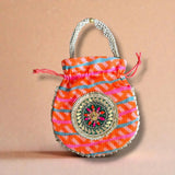 Vibrant Eid chiffon face mask pouch with embroidered design