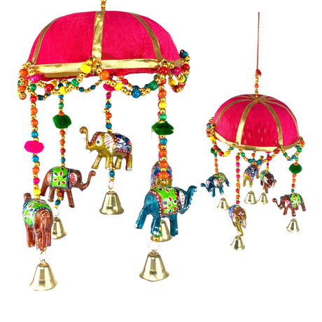 Elephant Door Hanging Rajasthani Wall Window Feng Shui Hanging Handicraft Traditional Ethnic Latkan Toran with Tokri Umbrella for Home Office Decor Decorative Ornament Festival Party Decor - LoveNspire