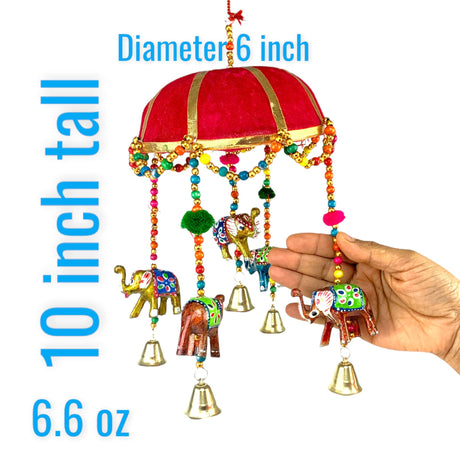 Elephant Door Hanging Rajasthani Wall Window Feng Shui Hanging Handicraft Traditional Ethnic Latkan Toran with Tokri Umbrella for Home Office Decor Decorative Ornament Festival Party Decor - LoveNspire