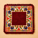 A rich maroon velvet elephant pooja aasan rug with embroidered blue elephants and floral motifs for Ganesh pooja