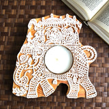 Wooden Block Print Tea Light Candle Holders for Diwali Handmade Tlight for Deepawali Decoration Items Designer Diya Deepam for Goddess Worship Housewarming Gifts