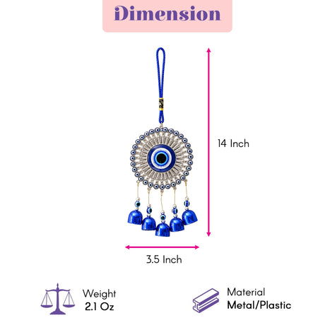 Blue evil eye chime hanging decoration with dangling bells for living room home office car wall ornament