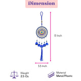 Blue dreamcatcher evil eye chime hanging decoration with circular design metallic accents and hanging bells for protection