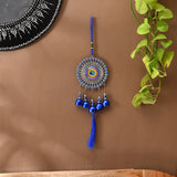 Blue dreamcatcher with evil eye OM hand, Turkish Nazar amulet, 13 inch protection charm