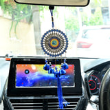 Bohemian evil eye dreamcatcher car hanging with blue tassels and OM beads