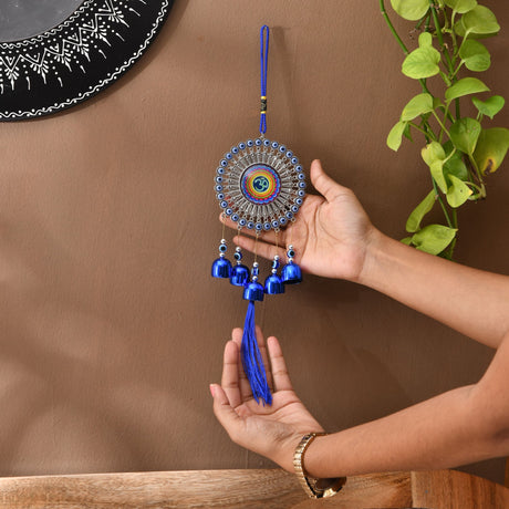 Blue silver dreamcatcher evil eye OM hand Turkish Nazar amulet hanging