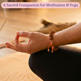 5 Mukhi Rudraksha bracelet with warm wooden beads, orange cord, 8.5mm Nepali beads