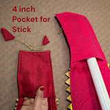 Vibrant red dragon-themed bamboo pocket on 23.5 inch Readymade Gudi Vastra for Gudi Padwa