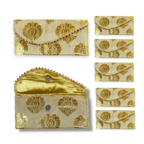 Pack of 5 Brocade Fabric Money Envelopes for Cash Decorative Shagun Lifafa Gift Card Holder Lucky Cash Currency Holder Magnetic Tip Envelopes Wedding Diwali Gift - LoveNspire
