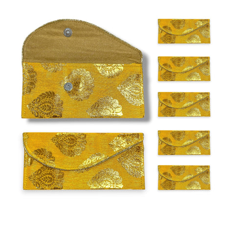 Pack of 5 Brocade Fabric Money Envelopes for Cash Decorative Shagun Lifafa Gift Card Holder Lucky Cash Currency Holder Magnetic Tip Envelopes Wedding Diwali Gift - LoveNspire
