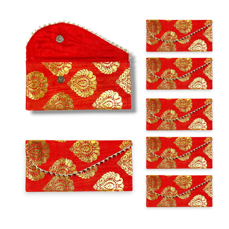 Pack of 5 Brocade Fabric Money Envelopes for Cash Decorative Shagun Lifafa Gift Card Holder Lucky Cash Currency Holder Magnetic Tip Envelopes Wedding Diwali Gift - LoveNspire