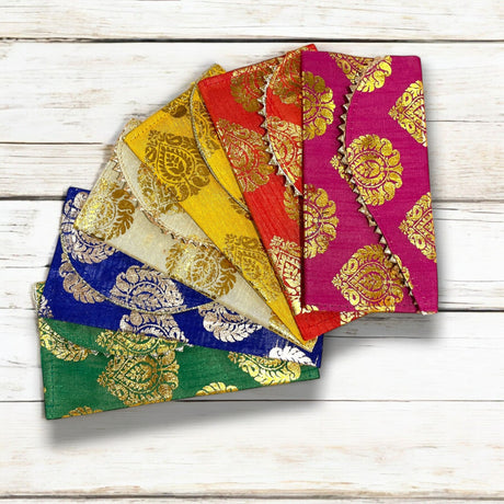 Pack of 5 Brocade Fabric Money Envelopes for Cash Decorative Shagun Lifafa Gift Card Holder Lucky Cash Currency Holder Magnetic Tip Envelopes Wedding Diwali Gift - LoveNspire