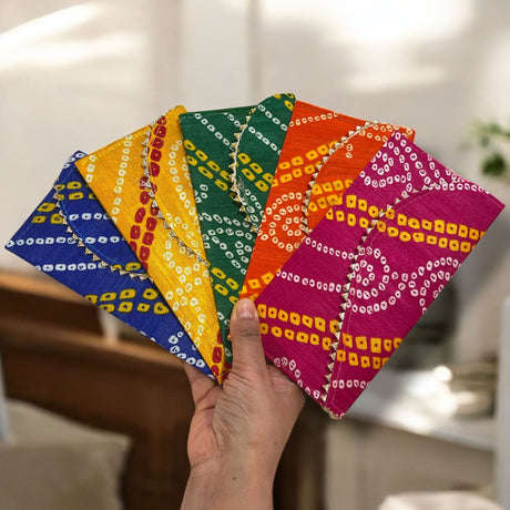 Pack of 5 Money Envelopes for Cash Decorative Bandhani Fabric Shagun Lifafa Gift Card Holder Lucky Cash Currency Holder Magnetic Tip Envelopes Wedding Diwali Gift - LoveNspire