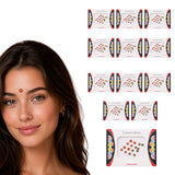 A woman wearing a red and gold decorative crystal nose stud from fancy bindi favors for Indian wedding ceremonies