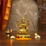 Golden brass Lakshmi statue 2.9 inch, 4-arm goddess on lotus for Diwali puja
