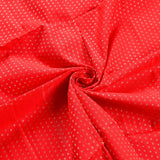 Vibrant red unstitched floral blouse piece with subtle gold polka dots for saree pooja housewarming gifts