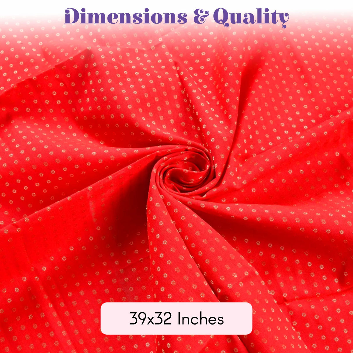 Unstitched floral multicolor blouse piece in vibrant red fabric with subtle gold polka dots 39x32 inches for saree and gifts