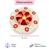 Decorative floral rangoli mat tealight candle holder with white pink roses red embellishments and golden diya stand