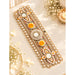 Gold-toned decorative mirror bracelet with intricate beaded patterns and orange white floral motifs for festive décor