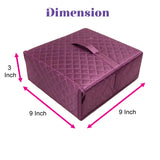 Purple quilted fabric storage box with top handle handmade jewelry organizer foldable travel kit with transparent pockets
