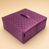 Purple quilted fabric storage box with top handle handmade jewelry organizer foldable travel kit with transparent pockets