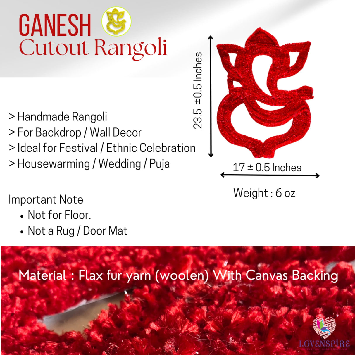 Flax fur yarn wool lord ganesha cutouts with canvas base