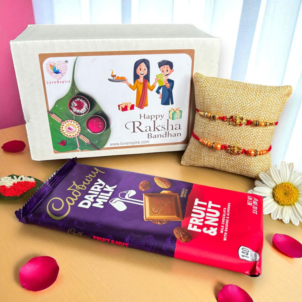 Rakhi Gift Hamper for Brother Bhabhi Raksha Bandhan Set of 2 Ganesha Bracelet Rakhis with Roli Chawal Rakhi Stickers Gift Box Bhaiya Sister In Law Traditional Rakhi Combo - LoveNspire