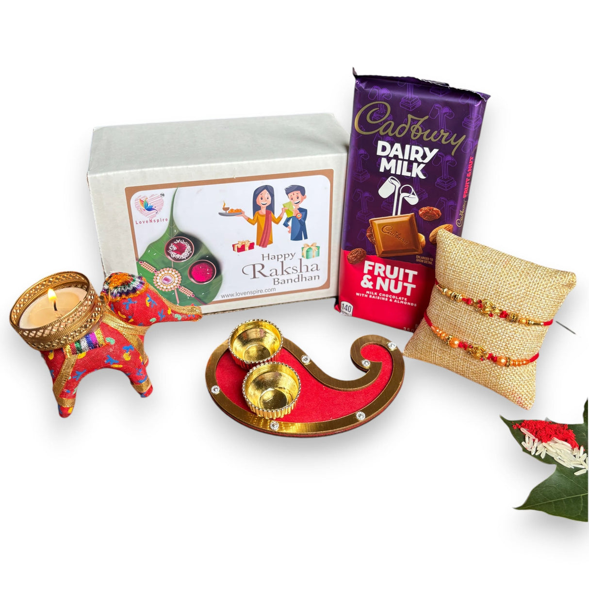 Rakhi Gift Hamper for Brother Bhabhi Raksha Bandhan Set of 2 Ganesha Bracelet Rakhis with Roli Chawal Rakhi Stickers Gift Box Bhaiya Sister In Law Traditional Rakhi Combo - LoveNspire